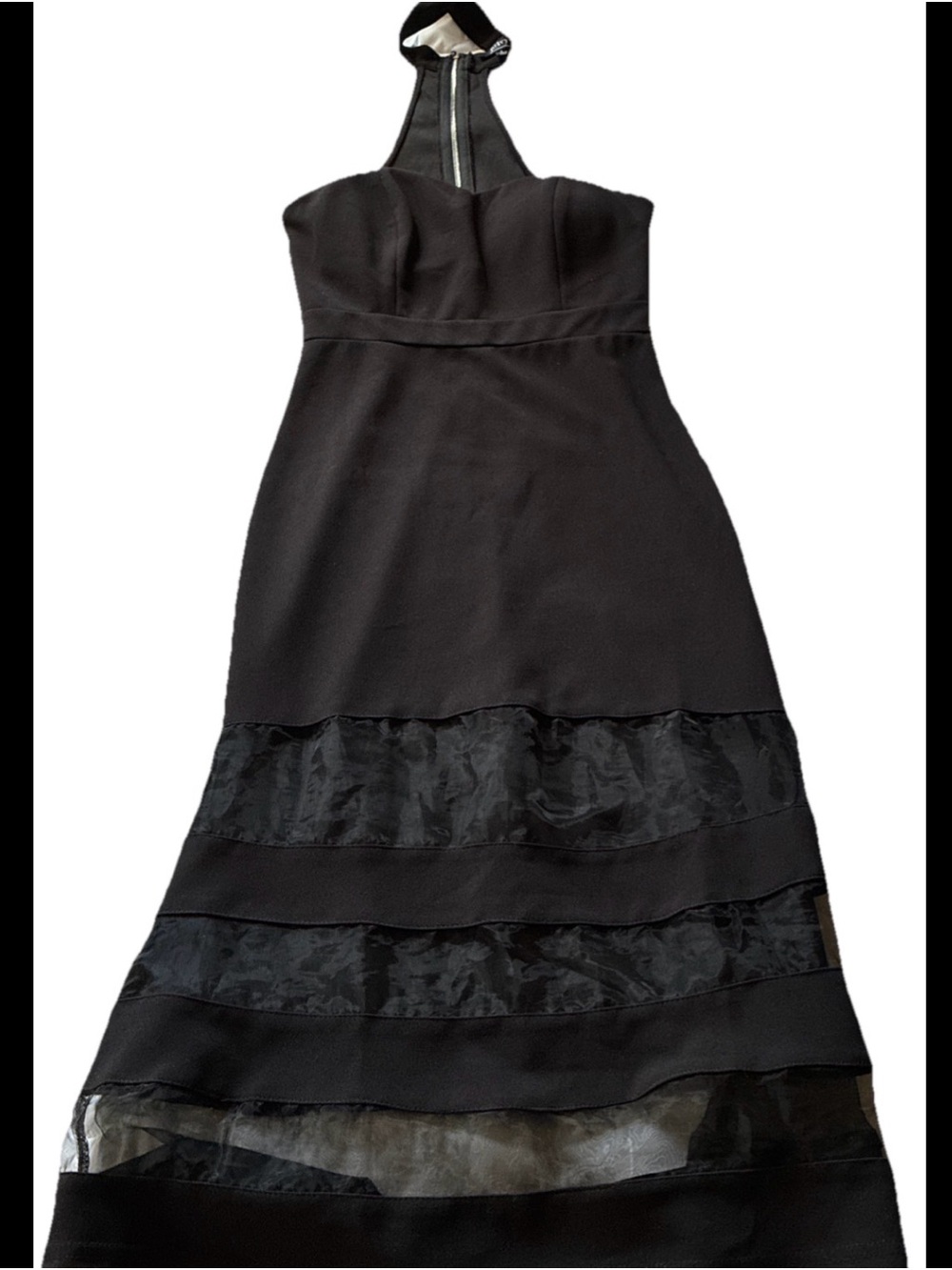 Privy-Sexy Black Crochet Lace Bodycon Midi Dress High halter Neck Choker S Small